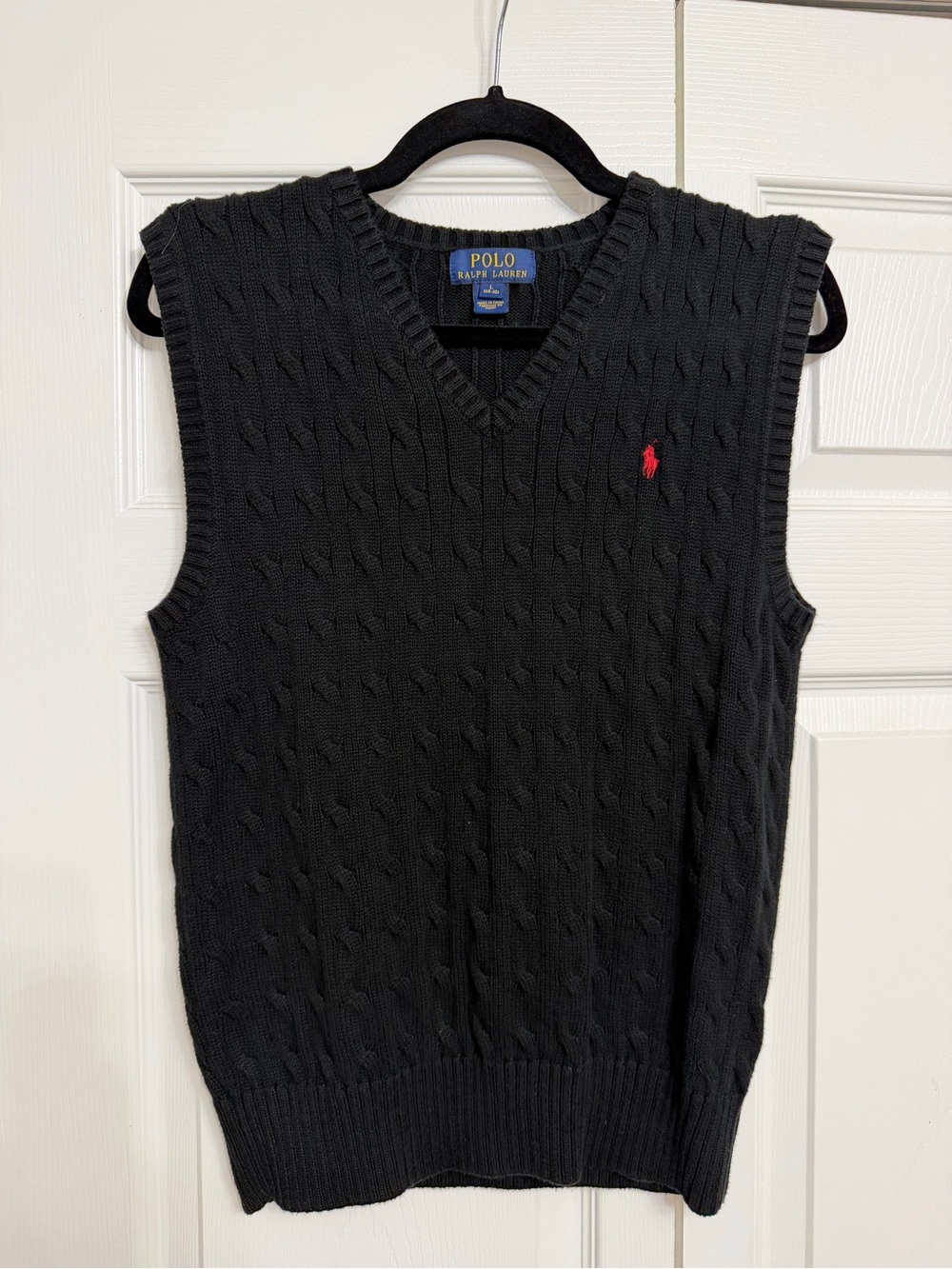 Polo by Ralph Lauren Black Cable-Knit V-Neck Sweater Vest with Red Pony